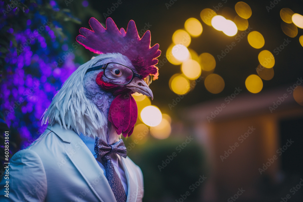 rooster in business suit. Created with AI technology

