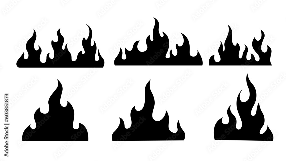 Black fire flames in tribal style for tattoo and vehicle decoration design vector set illustration - obrazy, fototapety, plakaty 