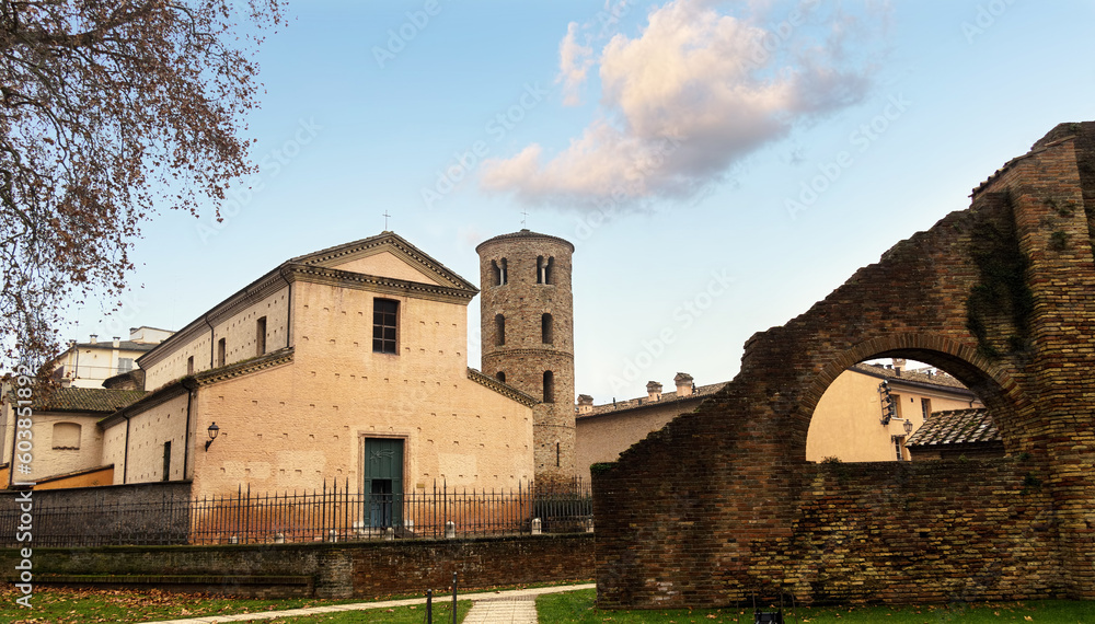Basilica of Santa Maria Maggiore - Ravenna Italy, with the circular bell tower