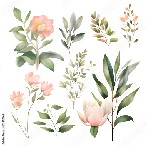 Wallpaper Mural Watercolor floral illustration elements set
 Torontodigital.ca