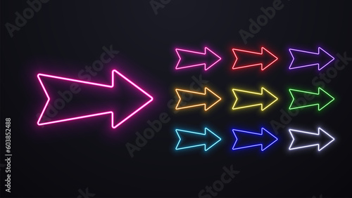A set of neon bright shiny casino arrows.