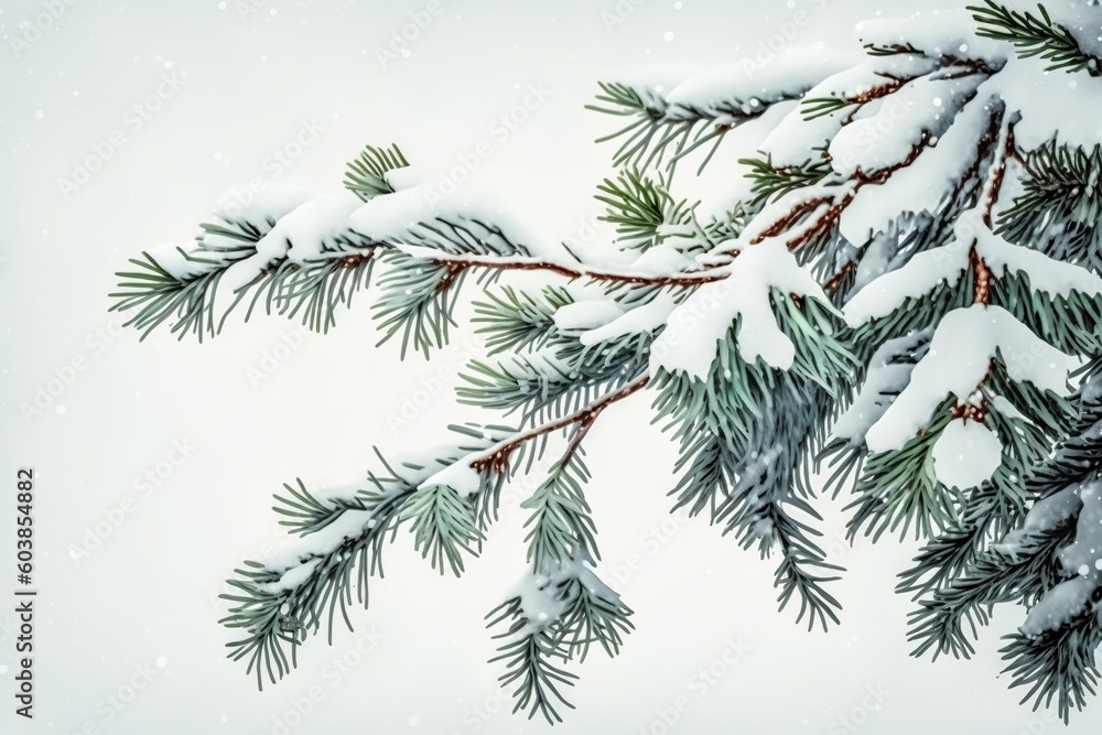 Pine branches with snow, Christmas white background, isolated. Ai generated. Pine branches with snow, Christmas white background, isolated. Ai generated.