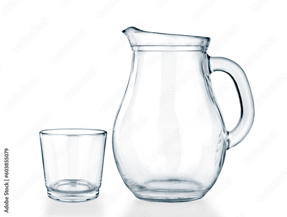 Empty jug and glass on a white background. Empty jug and glass on a white background.