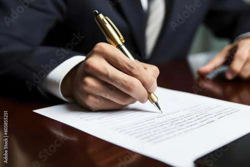 Close up on a businessman's hand signing a contract.