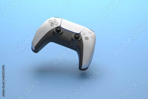 Game gamepad on a technological background. Gamemad for eSports. Video game concept. Gamepad on a concrete background and empty space for design. 3D rendering.