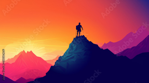 Guy on mountain, rock climber illustration