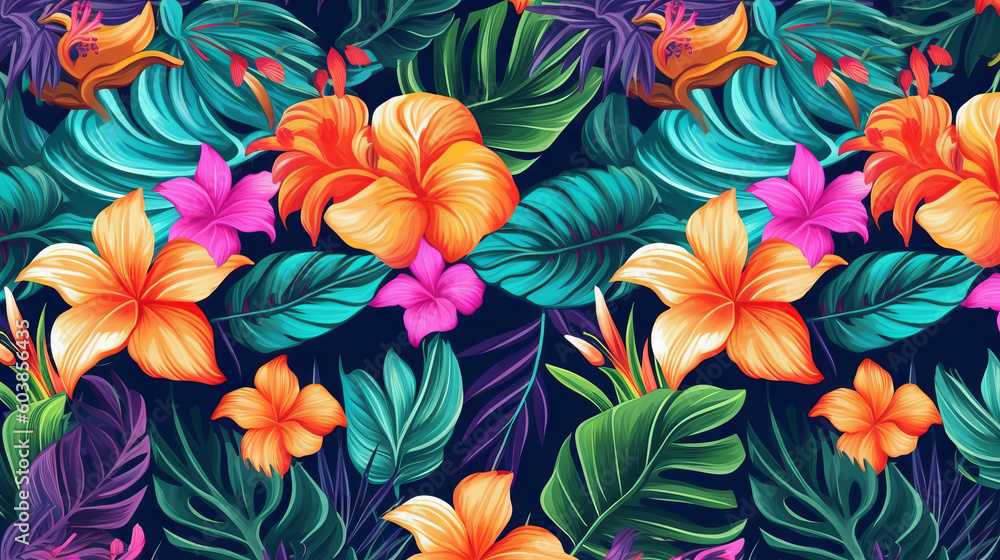 Tropical bright flowers pattern. Tropical bright flowers pattern.