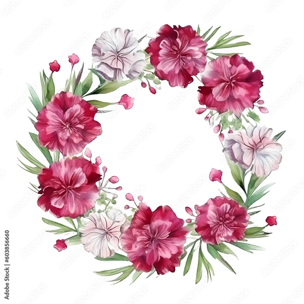 Watercolor Sweet William Dianthus Wreath
Hi

I get the ideas from nature. For the graphics an AI helps me. The processing of the images is done by me with a graphics program.