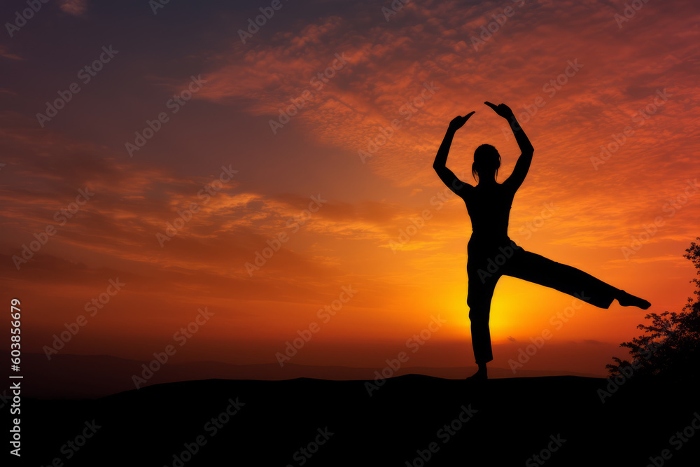 silhouette performing a yoga
