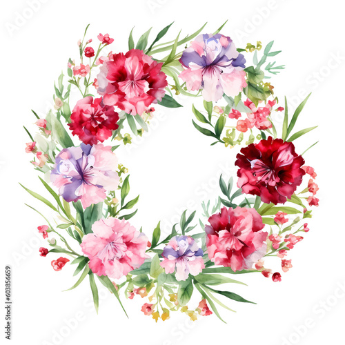 Watercolor Sweet William Dianthus Wreath Hi  I get the ideas from nature. For the graphics an AI helps me. The processing of the images is done by me with a graphics program.