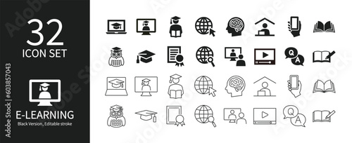 Icon set related to e-learning