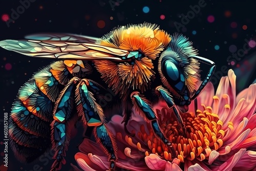 Floral Flight: Bees Dancing Amongst Flowers © PixelMaster