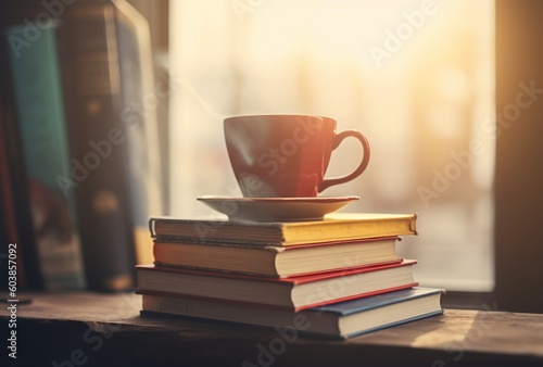 coffee and stack of books