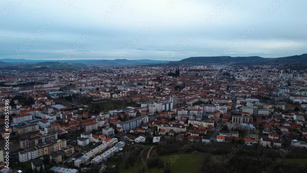 Aerial view around the city Clermont-Ferrand in France on a late afternoon in spring. Aerial view around the city Clermont-Ferrand in France on a late afternoon in spring.