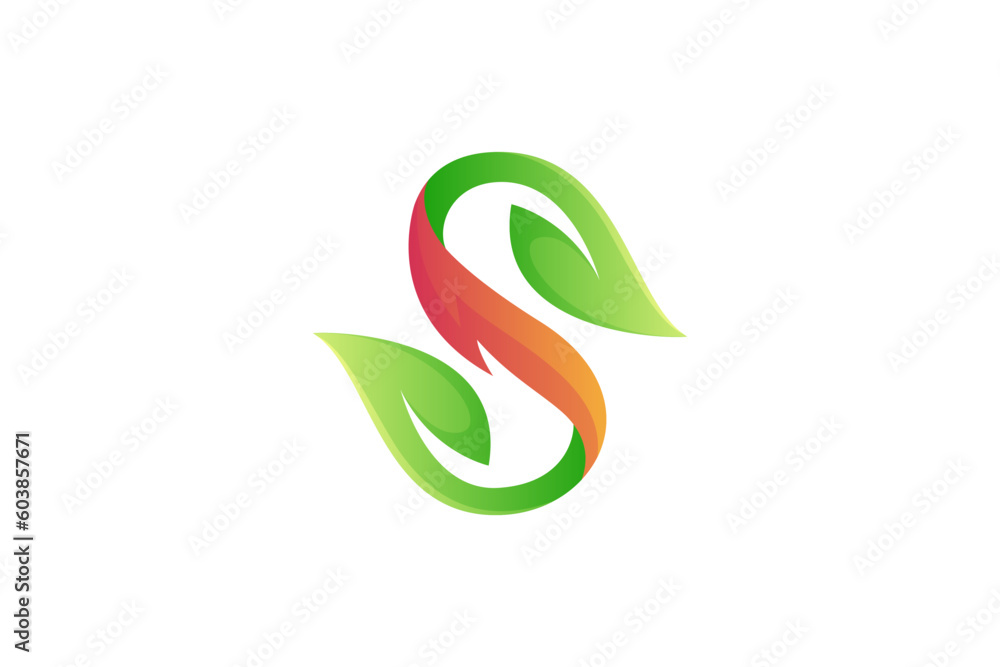 letter s and natural leaf logo design template letter s and natural leaf logo design template