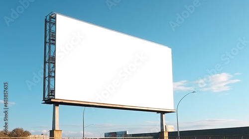 Blank billboard against blue sky, by ai generative