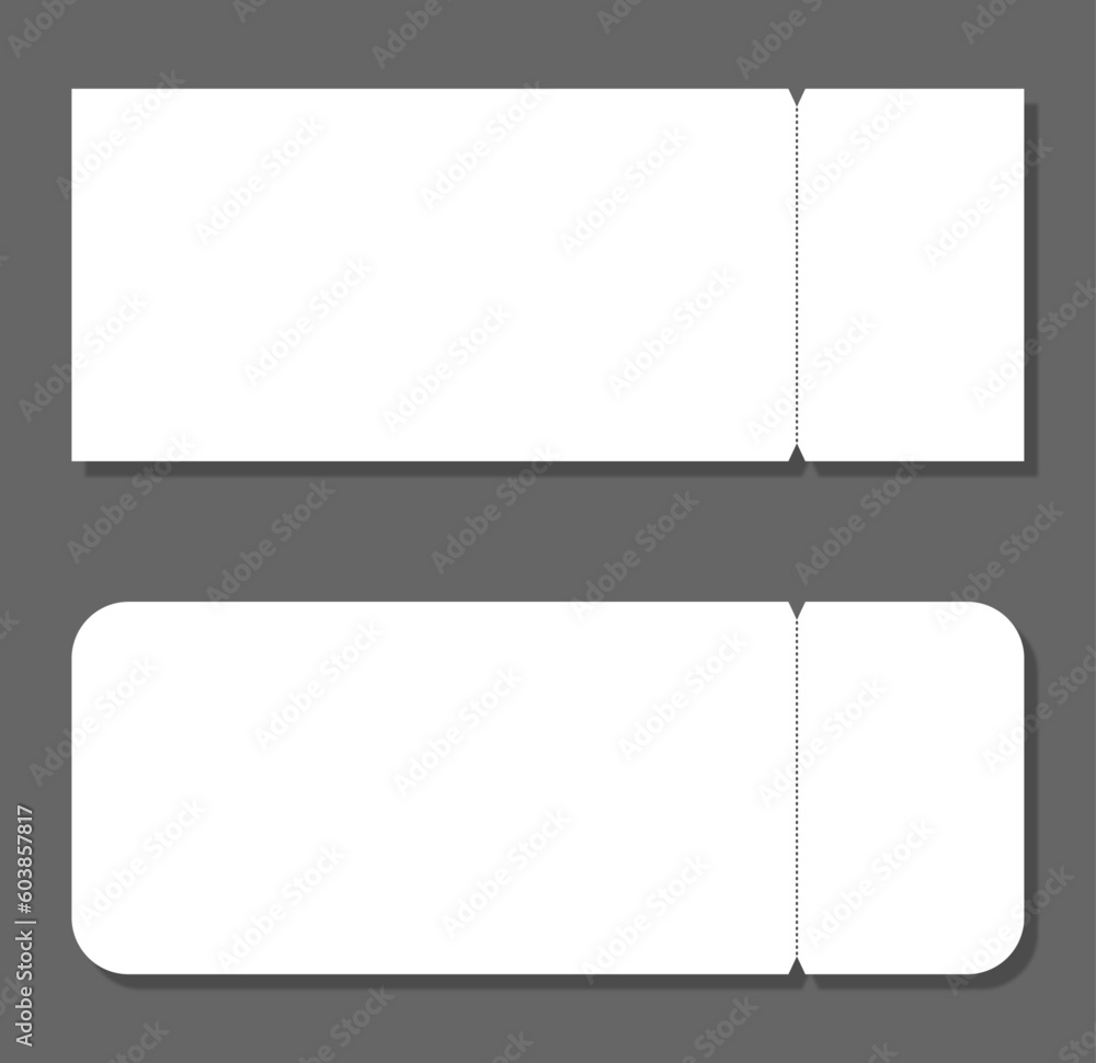 White blank ticket templates with shadow isolated on the gray background. White blank ticket templates with shadow isolated on the gray background.
