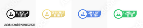 Clinically tested label or Clinically tested icon vector isolated in flat style. Clinically tested label for product packaging. Clinically proven label icon for cosmetic or health product packaging.
