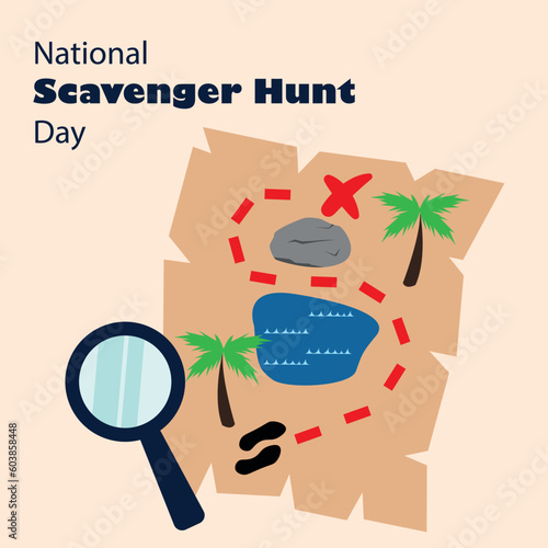 National Scavenger Hunt Day with searching lens and map
