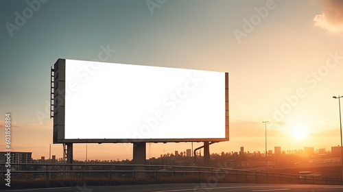 billboard blank for outdoor advertising poster or blank billboard at sunset time for advertisement. street light by ai generative 