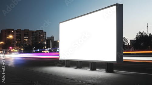 blank png glowing billboard on the night city street. by ai generative