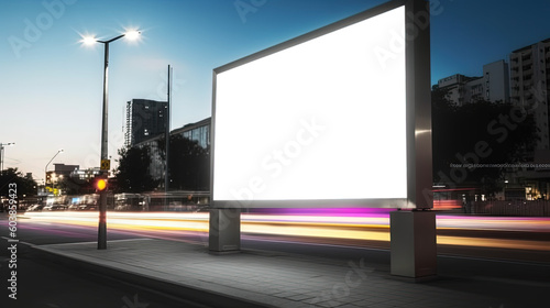 blank png glowing billboard on the night city street. by ai generative