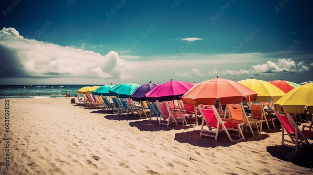 beach with umbrellas in summer