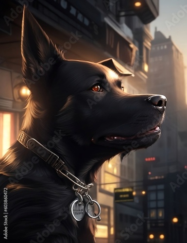 Fototapeta Brown dog with city background