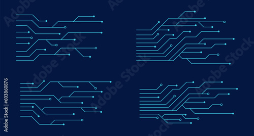 Set of printed circuit board. Abstract futuristic circuit board. Hi tech digital circuit board. Futuristic technology design elements. Vector illustration