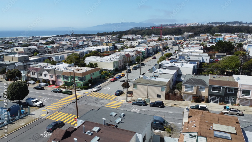 San Francisco Ocean Beach Sunset District drone view intersection 2