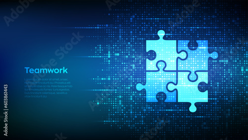 Teamwork icon made with currency symbols. Business Partnership. Global financial cooperation. Puzzle Team elements. Dollar, euro, yen and pound icons. Background with currency signs. Vector.