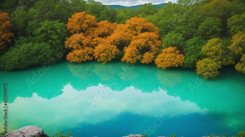 A Composition Of An Enchantingly Whimsical Lake Surrounded By Trees AI Generative