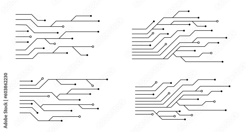 Set of printed circuit board. Abstract futuristic circuit board. Hi tech digital circuit board. Futuristic technology design elements. Vector illustration