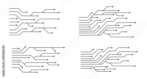 Set of printed circuit board. Abstract futuristic circuit board. Hi tech digital circuit board. Futuristic technology design elements. Vector illustration