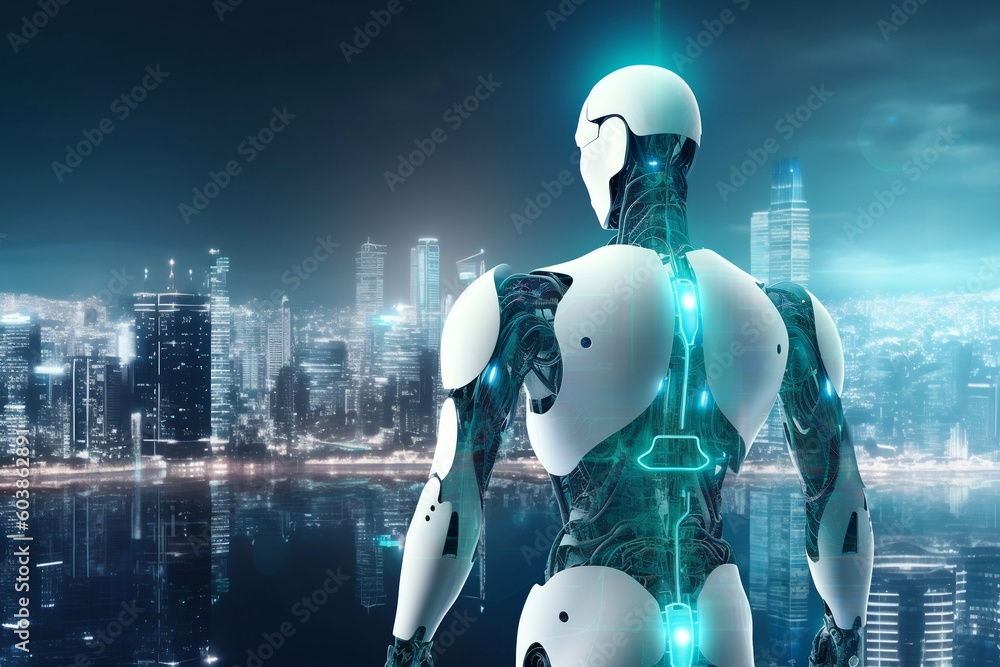 AI gazing over a city artificial intelligence future of technology AI gazing over a city artificial intelligence future of technology