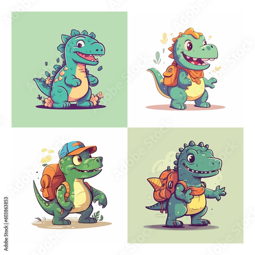 Friendly dinosaur mascot character for kids amusement park.