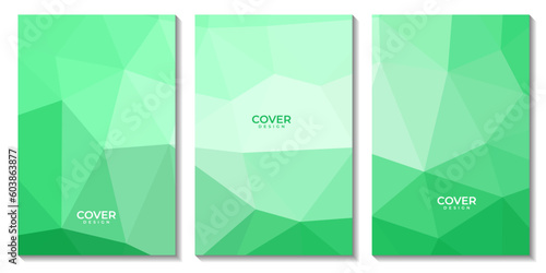 flyers template set with abstract triangles green background. vector illustration.