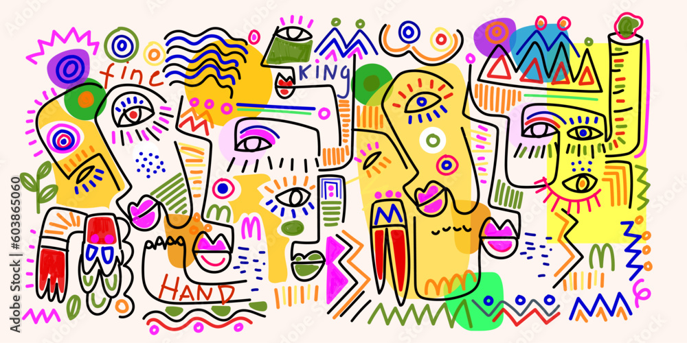 Abstract face portrait people line art shapes and doodles hand drawn vector illustration for fashion design glamour beauty line art. Abstract face portrait people line art shapes and doodles hand drawn vector illustration for fashion design glamour beauty line art.