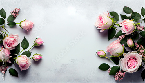 Tiny pink roses on the side edges laying on a flat surface