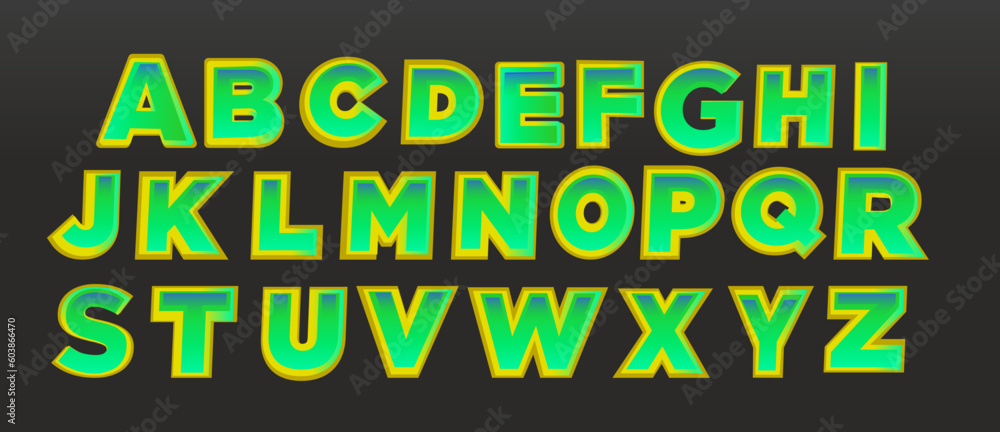 Green gradient font, alphabet letters font Green gradient font, alphabet letters font