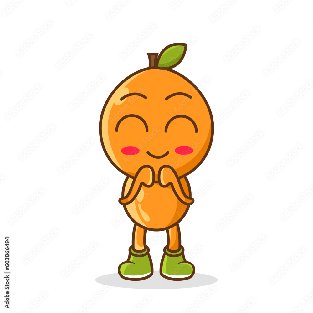 Cute, funny cartoon orange character. Illustration of a cute orange character who is pleased Cute, funny cartoon orange character. Illustration of a cute orange character who is pleased