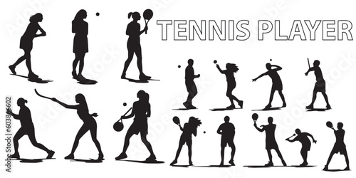 A black and white human in the tennis game silhouette vector illustration. 