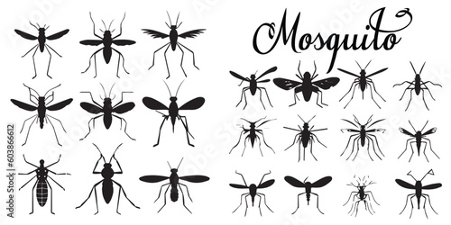 A set of mosquito silhouettes vector design.