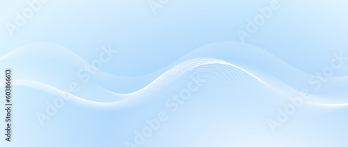 Undulate smooth wave lines design. Abstract flowing curved stripes template. White fluid shape on light pastel blue background. Sea water, wind or air concept. Vector wallpaper