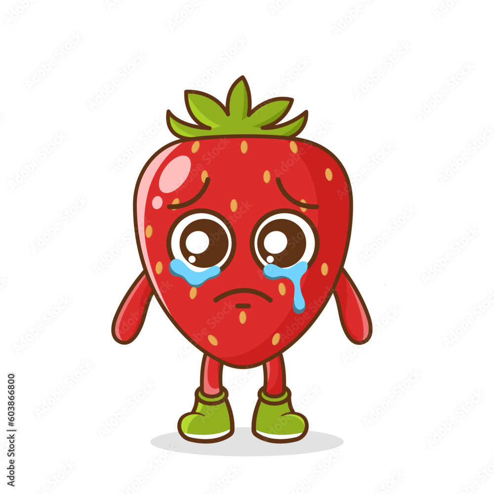 Fototapeta premium Funny crying emoticon. strawberry character with tears in eyes