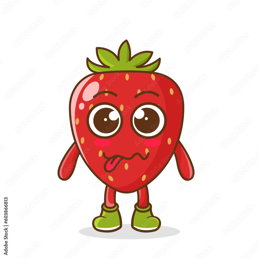 Obraz premium strawberry character in sweet expression while sticking out her tongue