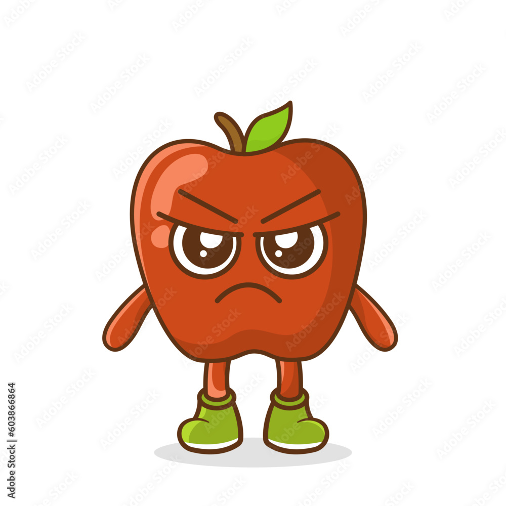 Angry. fruit character vector. apple character illustration, Cute apple character with angry expression vector illustration. Angry. fruit character vector. apple character illustration, Cute apple character with angry expression vector illustration.