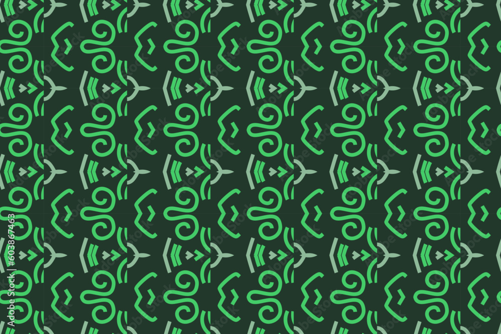 Ethnic pattern with floral and petal motifs in green color Ethnic pattern with floral and petal motifs in green color