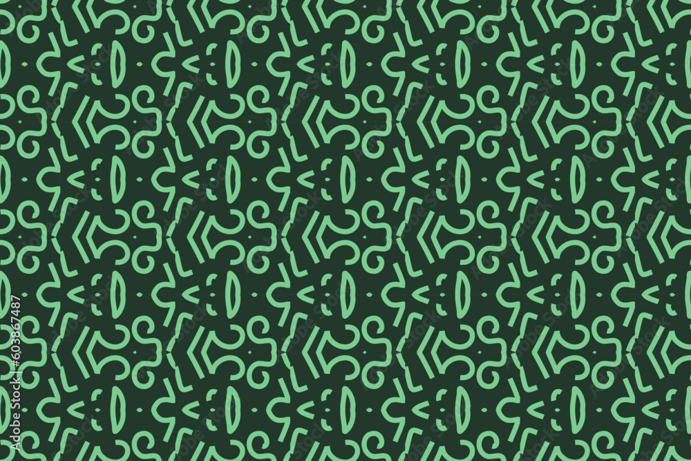 Ethnic pattern in green color. Seamless vector background,