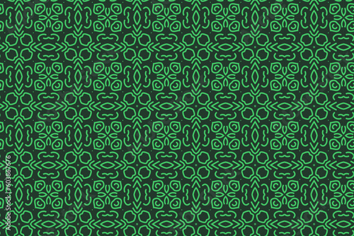 Seamless geometric pattern for wrapping, fabric and ornament. Vector illustration in green color with line, curve, star ,petals, and floral ornament.